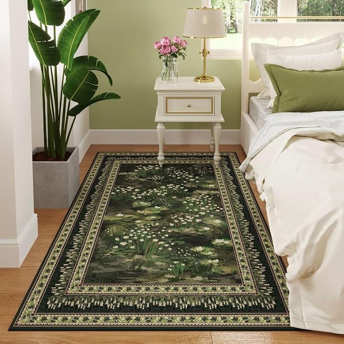 Rugcomf 4x6 Rug for Bedroom Impressionist-Style Vintage Washable Rugs Non Slip - Image 3