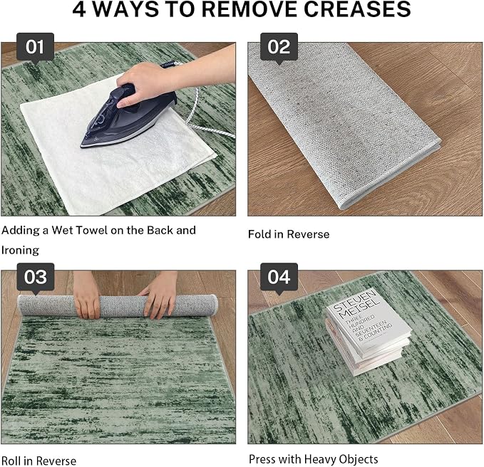 Modern Abstract Runner Rug 2x6, Forest Green Washable Kitchen Runner Non-Slip - Image 3