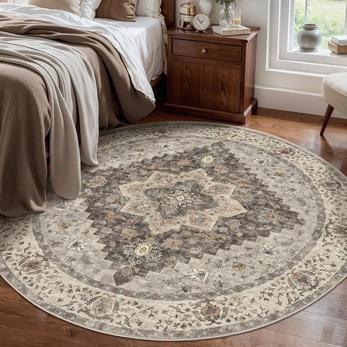Tangsoo Vintage Round Rug 6ft, Washable Circle Rug, Non Slip Boho Round Area Rug - Image 5