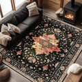 Area Rugs 6'x9' Washable Non-Slip, Floral Vintage Distress Print Pattern by RELEANY