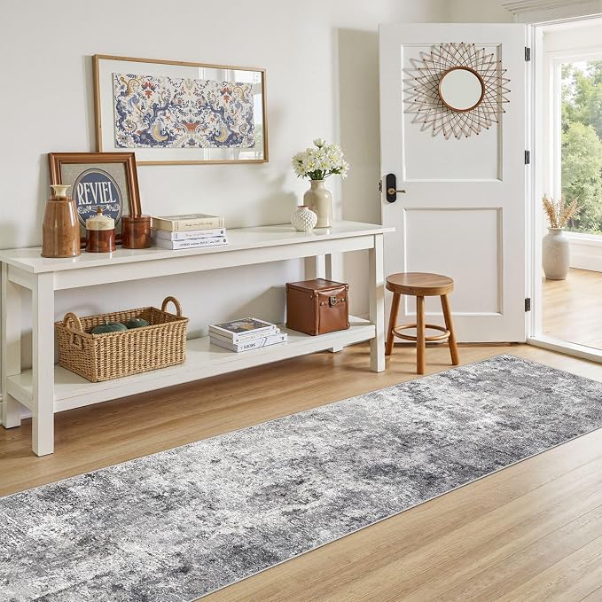 2X10 Washable Runner Rug for Hallway: Soft Neutral Modern Abstract Area Rug - Image 2