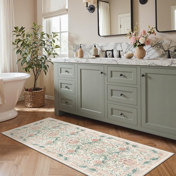 Bavni 2'6''x6 Runner Rug, Microfiber Washable Non-Slip Vintage Floral Rugs - Image 4