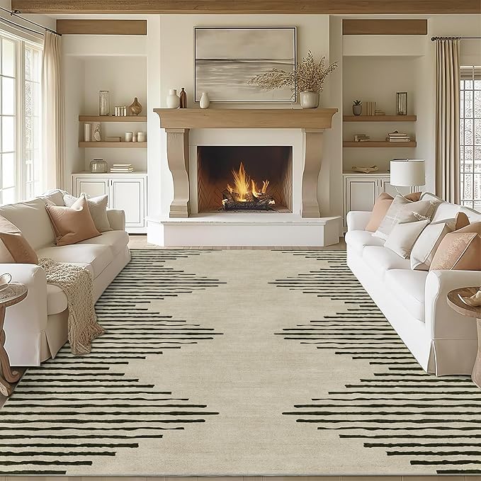 HelloTree Area Rug for Living Room 9x12 Washable Geometric Moroccan Rug Stripe by HelloTree