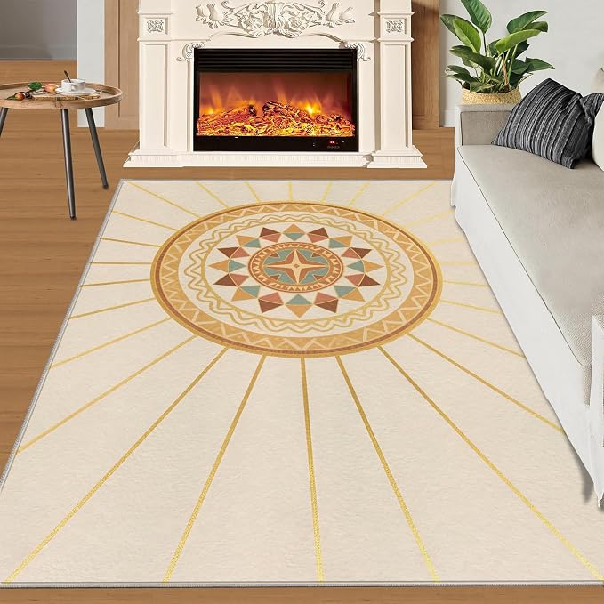 Boho Sun Area Rugs 8x10ft, Minimalist Line Area Rug - Image 2