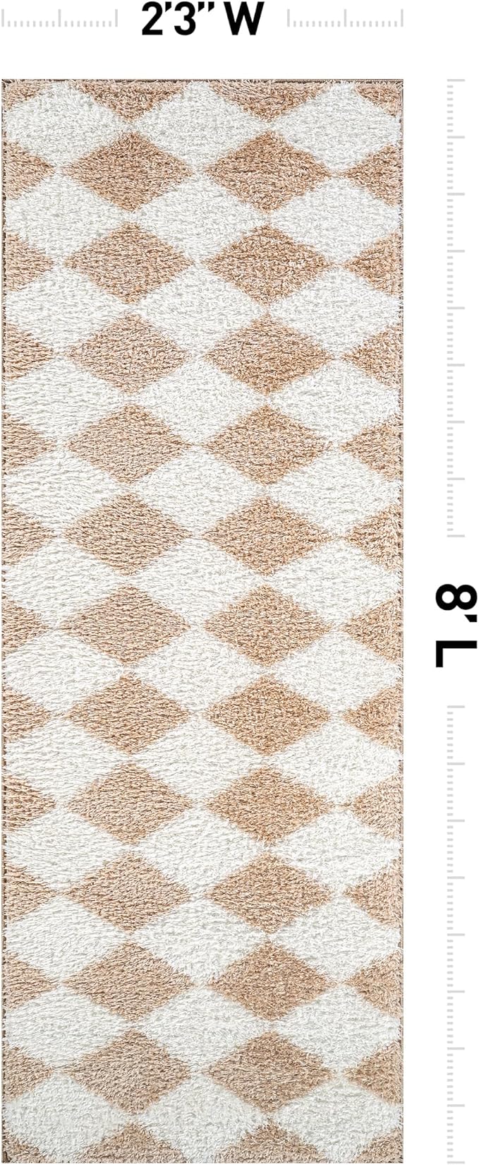 Rugshop Diamond Wave Shag Runner Rug Beige 2' 3" x 8' Perfect - Image 2