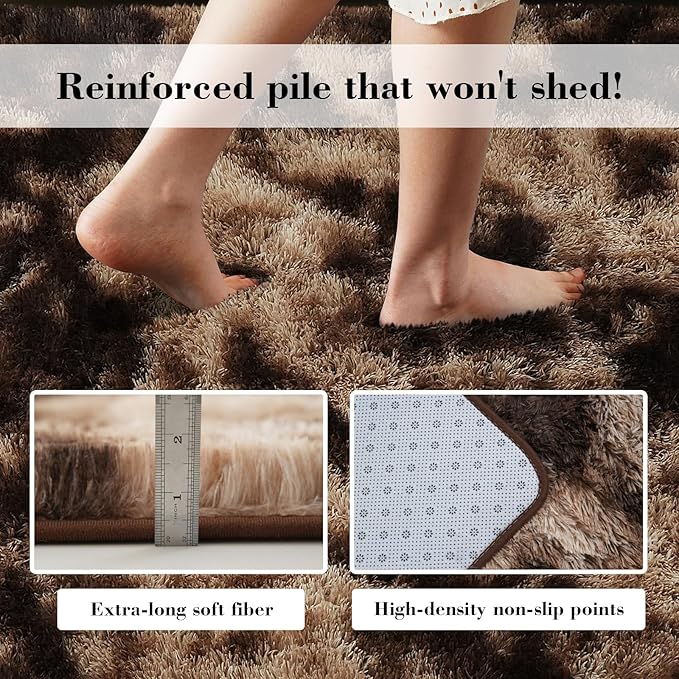 Fluffy Rug Shaggy Area Rug, Mottling Brown 5x8 Area Rugs - Image 5