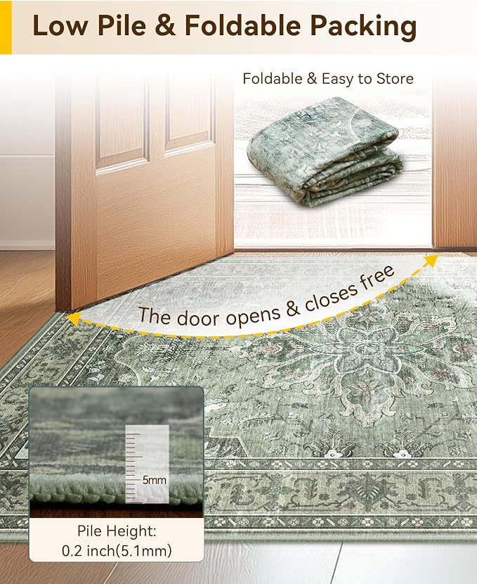 Area Rugs 2'x3' Washable Non-Slip, Floral Vintage Distress Print Pattern - Image 7