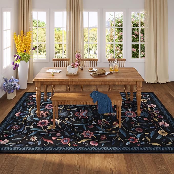 Vintage Medallion Floral 5x7 Area Rugs, Machine Washable Non-Slip, Low Pile - Image 4