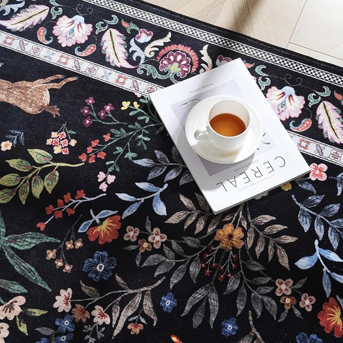 Area Rug 4x6 Rug Washable Rugs Floral Non Slip Low Pile Small Carpet - Image 6