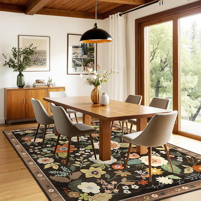 Floral 9x12 Area Rug Machine Washable Soft Print Boho Carpet Non Slip Doormat - Image 6