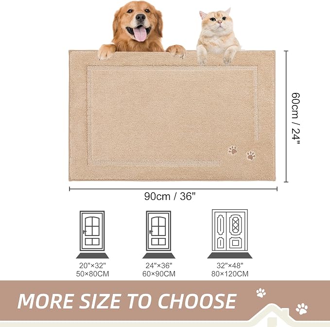 BEQHAUSE Dog Door Mat for Muddy Paws 24"x36" Dirt Trapper Absorbent Doormat Non - Image 2