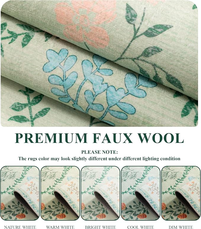 YIHOUSE Green Floral Print Rugs, Moroccan Trellis 9x12 Washable Large Rug - Image 4