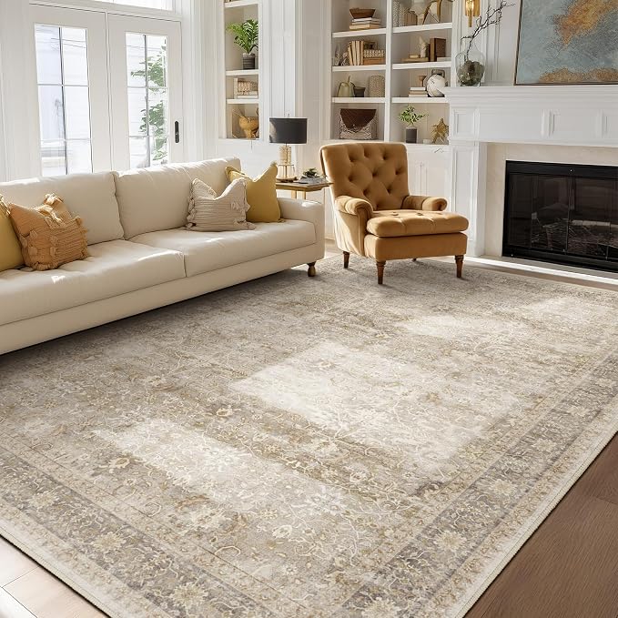 Beige Taupe Area Rug 6x9, Vintage Neutral Earth Tone Rugs by Jainmy
