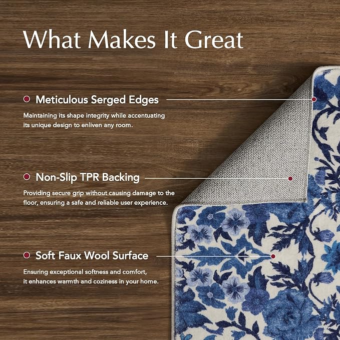 EVERGRACE Hallyway Area Runner Rugs 2x6, Boho Floral Faux Wool Indoor Outdoor - Image 3