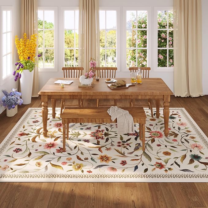 Vintage Medallion Floral 5x7 Area Rugs, Machine Washable Non-Slip, Low Pile - Image 4