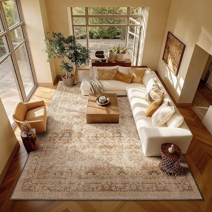 Washable 8x10 Area Rugs for Living Room, Boho Non-Slip Vintage Distress Large by Hedwior