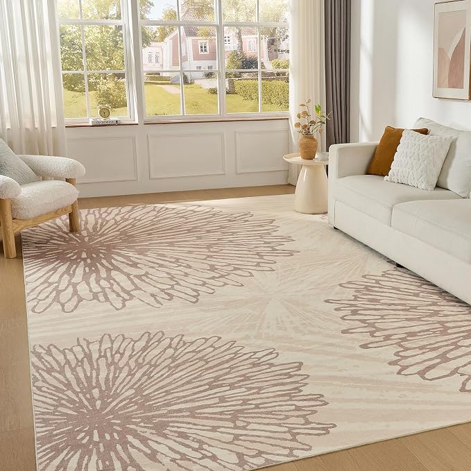 WITSHOCK 10x14 Area Rugs for Living Room: Beige Floral Washable Rugs for by WITSHOCK