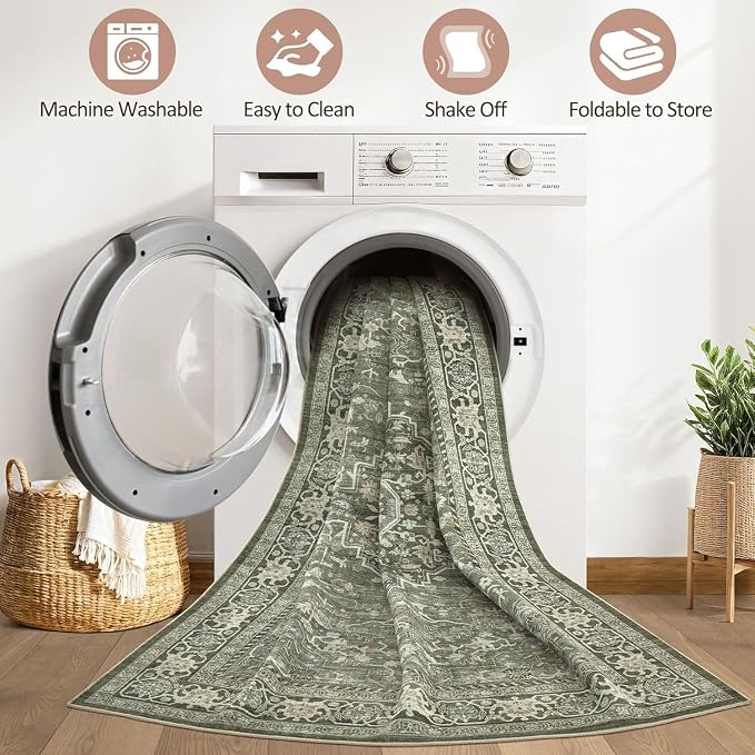 10x12 Area Rug Living Room: Washable Boho Large Neutral Vintage Soft Rugs Stain - Image 2