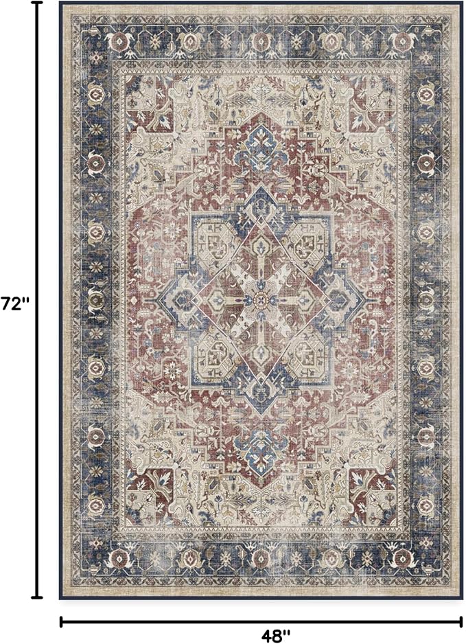 RUGGABLE Washable Area Rug – Kamran Royal Blue 4x6, Stain-Resistant, Non-Slip – - Image 3