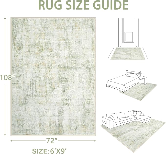 Area Rugs 6x9 Living Room: Washable Rug Modern Abstract Large Rugs Soft Non - Image 2