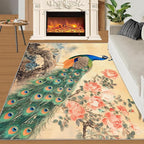 Peacock Peony Flower Area Rug 6x8-6x8 Rug, Classic Peacock Peony Rugs - Image 3