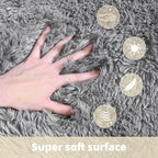 6x9 Solid Fluffy Grey Area Rug – Washable, Large Living Room Rug, Non-Slip High - Image 3
