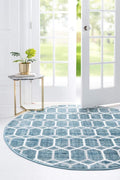Rugs.com Lattice Trellis Collection Rug – 8 Ft Round Blue Low-Pile Rug Perfect by Rugscom