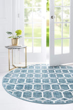 Rugs.com Lattice Trellis Collection Rug – 8 Ft Round Blue Low-Pile Rug Perfect by Rugscom