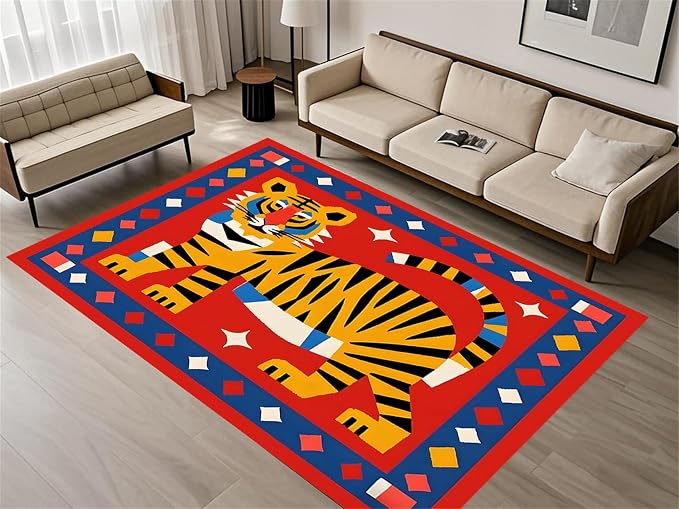 Jungle Animal Area Rug, Unique Design Tiger Print Rug by Unknown