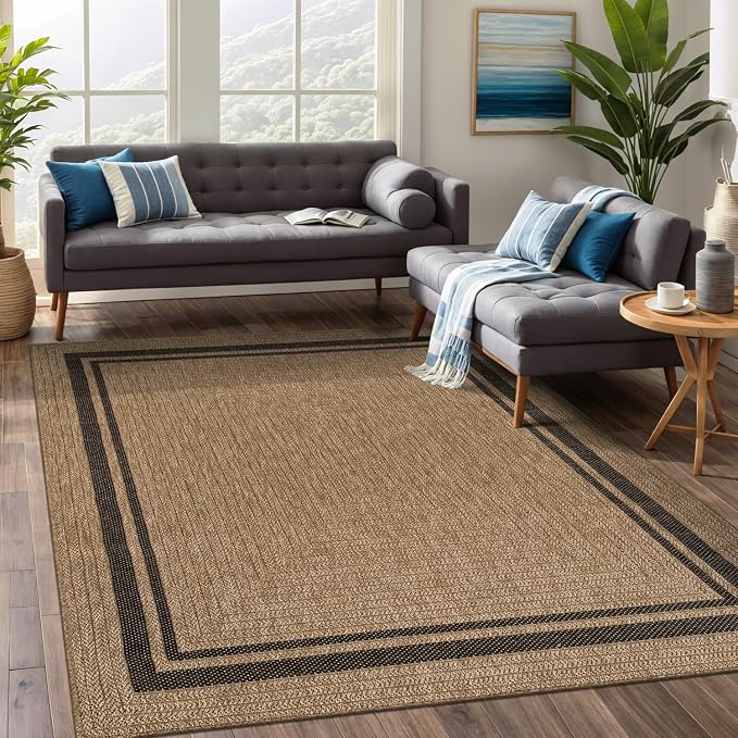 Beverly Rug Easy Jute Bordered Rug 5x7 Washable Durable Indoor Outdoor Area Rugs by BeverlyRug