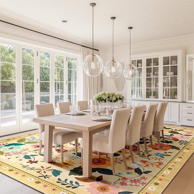 Floral 9x12 Area Rug Machine Washable Soft Print Boho Carpet Non Slip Doormat - Image 9