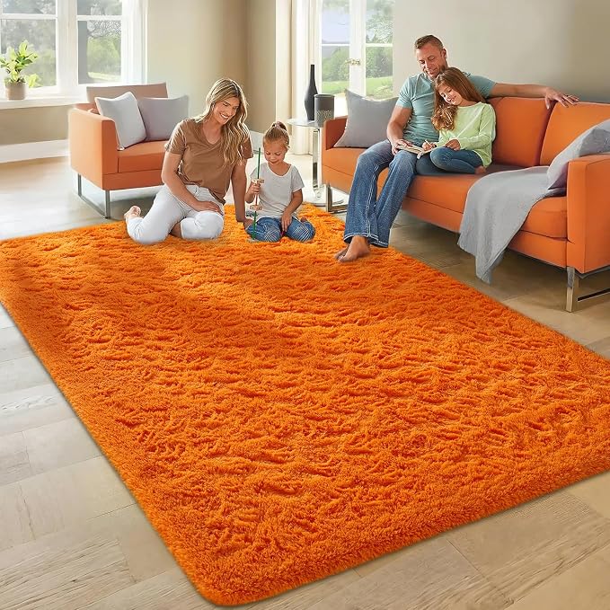 Ophanie Orange Rugs for Living Room Bedroom, 6x9 Fluffy Fuzzy Furry Carpet - Image 3