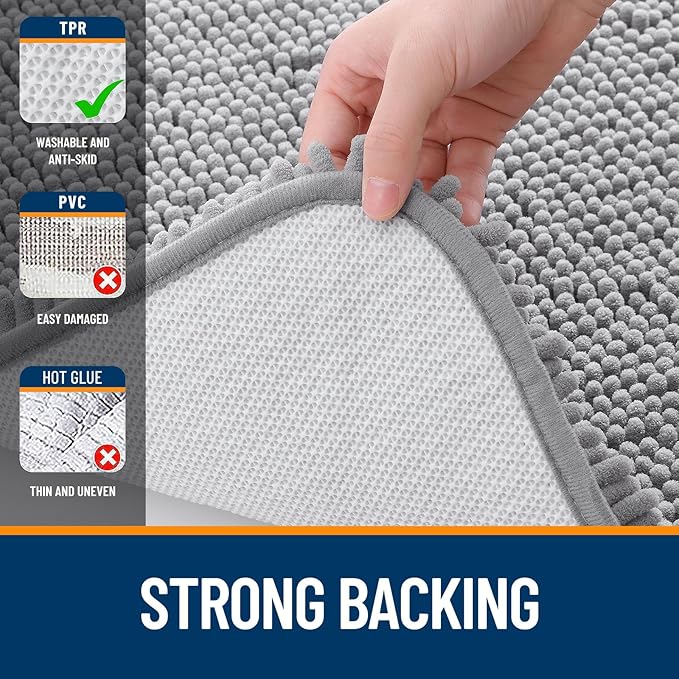 OLANLY Bathroom Rugs 50x30, Extra Soft Absorbent Chenille Bath Rugs, Rubber - Image 6