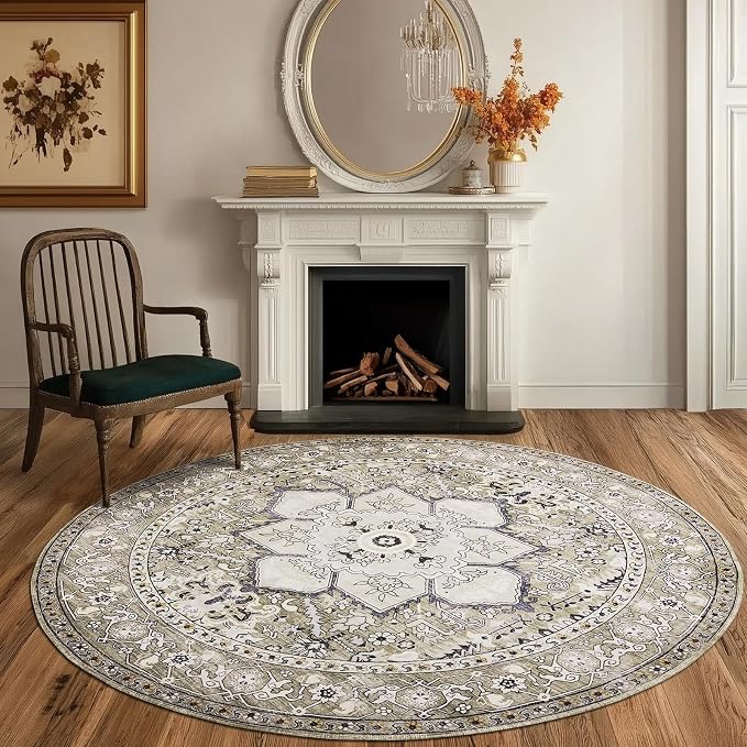 PURRUGS Vintage Farmhouse Boho Area Rug 6x6 ft, Non-Slip Machine Washable Round by PURRUGS