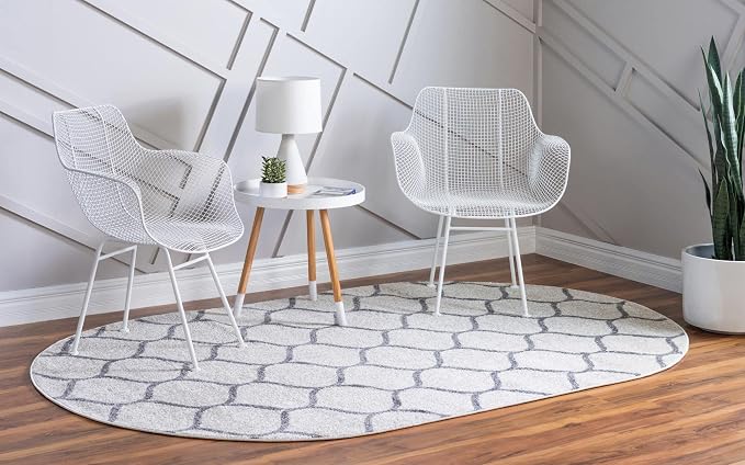 Rugs.com Lattice Frieze Collection Rug – 4' x 6' Oval Ivory Medium Rug Perfect - Image 2