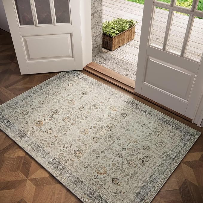 Washable 2x3 Entryway Rug, Boho Non-Slip Door Mat Vintage Distress Small Rugs by Hedwior