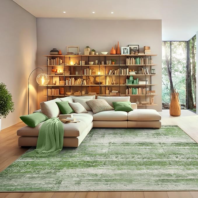 Abstract 8x10 Area Rug for Living Room Dining Room Home Office Bedroom Sage by FLYRUGGO