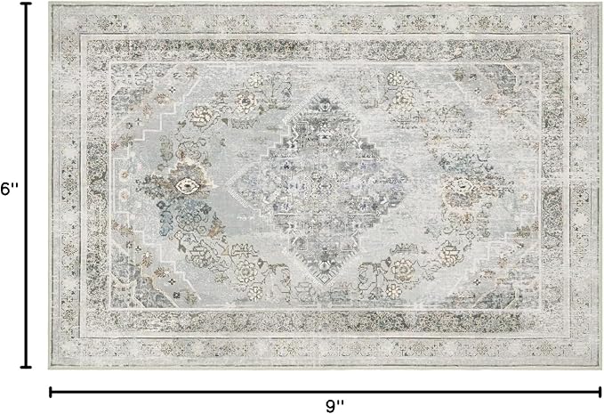 Phantoscope Washable Area Rug 6'x9' Non-Slip, Vintage Neutral Rugs - Image 2