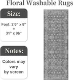 2'6"x8' Washable Runner Rug for Hallway, Non Slip Vintage Floral Long Carpet - Image 2