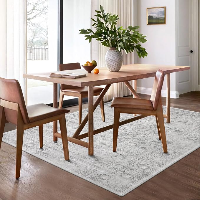 LIVEBOX Washable Area Rug 5x7 Large Boho Living Room Rug Vintage Grey Rugs - Image 8