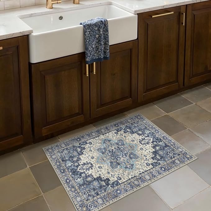 Area Rug 2x3 Doormat, Machine Washable Low Pile Vintage Rugs, Small Lightweight - Image 3