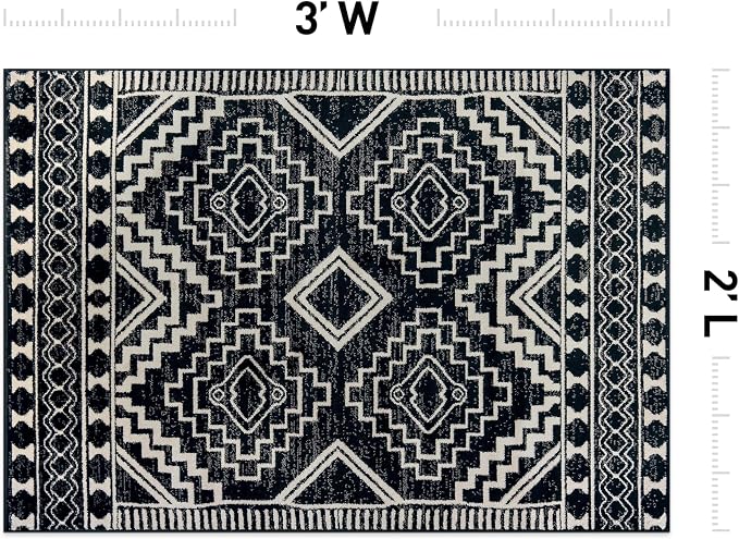 Rugshop Southwestern Black and White Tribal Area Rug – Geometric Diamond - Image 2
