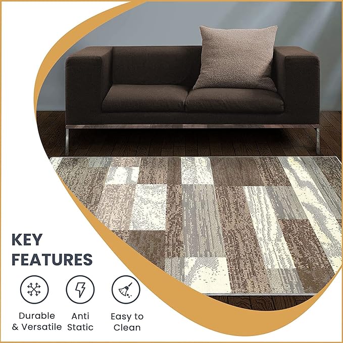 Superior Indoor Area Rug, Jute Backed, Modern Geometric Patchwork Floor Decor - Image 5