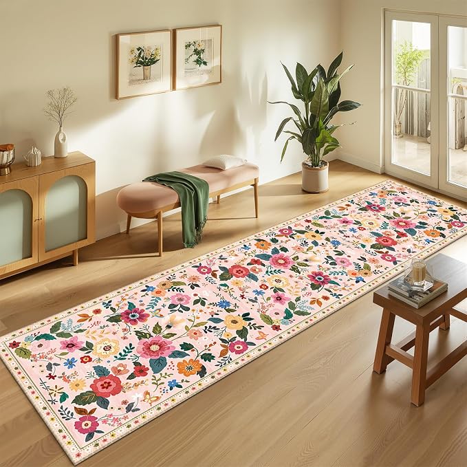 Floral 2x10 Area Rug Machine Washable Soft Print Boho Carpet Non Slip Doormat - Image 2