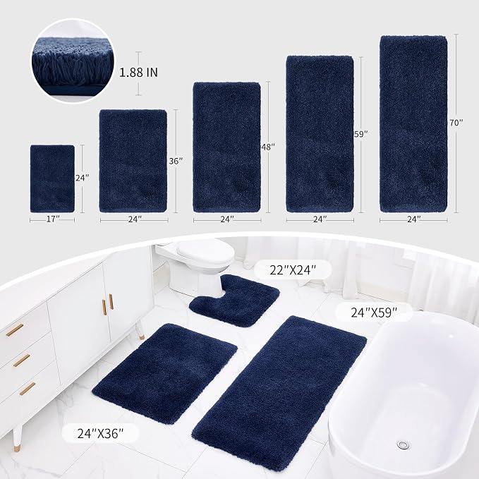 Navy Bathroom Rug 20x32 Non Slip Fluffy Bath Mat - Image 2