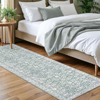 Vintage Floral 2x7 Runner Rug, Sage Green White Washable Kitchen Runner Rug by lansny