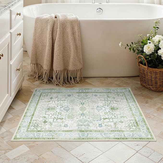 Area Rug 2x3 Doormat, Machine Washable Low Pile Vintage Rugs, Small Lightweight - Image 4