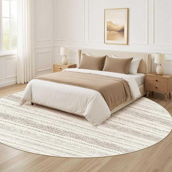 Nakagishi Round Rug Boho Area Rugs: 6x6 Washable Large Circle Neutral Soft - Image 8