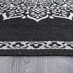 CAMILSON Indoor Outdoor Rug, 10x14 Medallion Black White Modern Area Rugs - Image 8