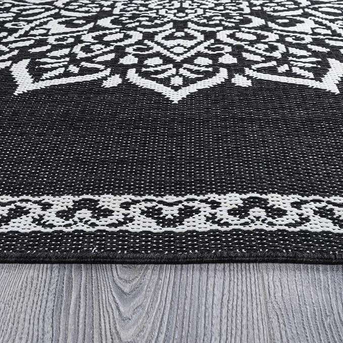 CAMILSON Outdoor Rug, 8x10 Medallion Black White Modern Area Rugs - Image 8